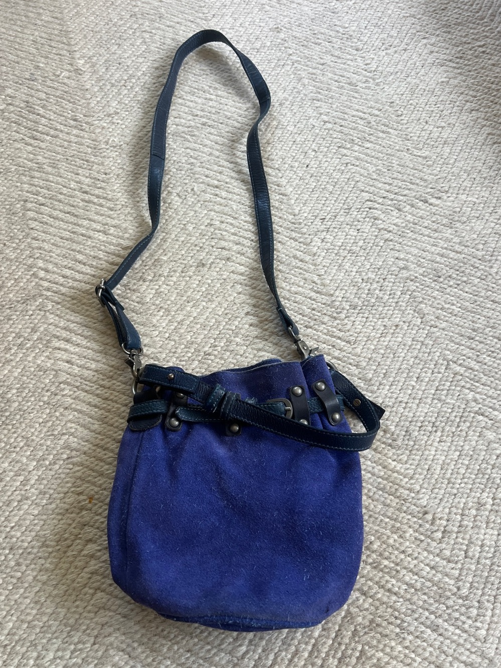 Free People Cobalt Blue Suede Bucket Crossbody Bag